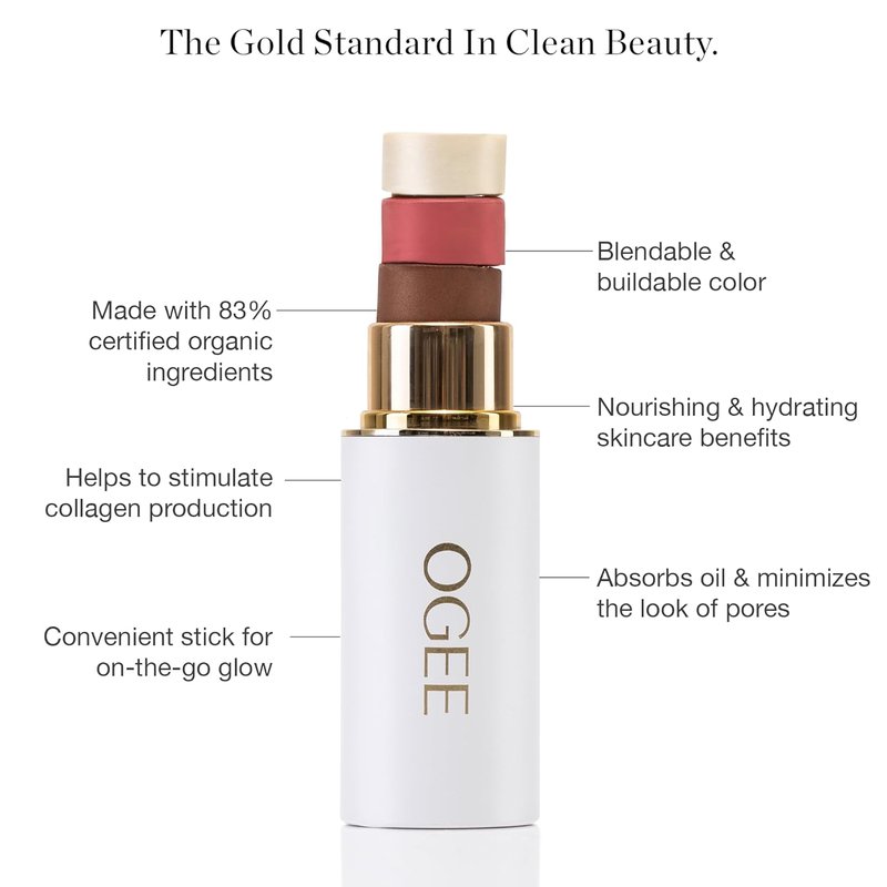 Ogee Face Stick Trio - Organic Bronzer, Blush & Highlighter Set for Flawless Makeup | 3-Piece Collection