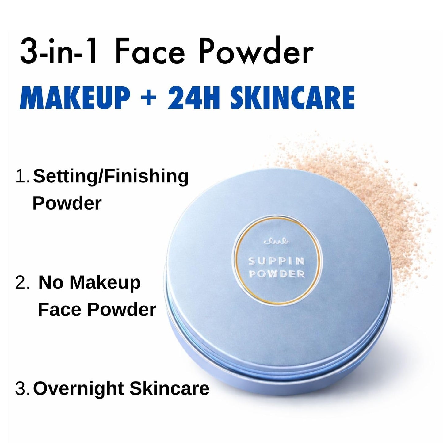Club Suppin Translucent Pressed Powder Foundation + Overnight Skincare, Finishing Powder Makeup & Face Powder with Amino Acids, Shea Butter& Aloe, 24H Long-Lasting Japanese Skincare, WHITE, 2EA