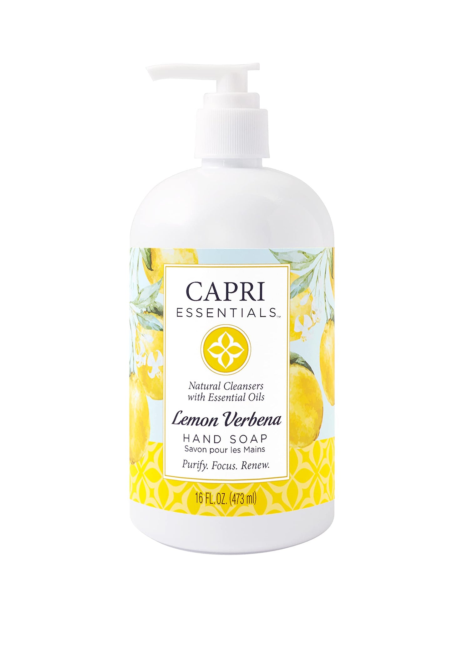 CAPRI ESSENTIALS Hand Soap Liquid, Natural Household Cleaning Supplies, Gentle Plant Based Aromatic Hand Wash, Blend of Essential Oils, Removes Dirt & Grime, Lemon Verbena Scent, 16 FL Oz (6 Pack)