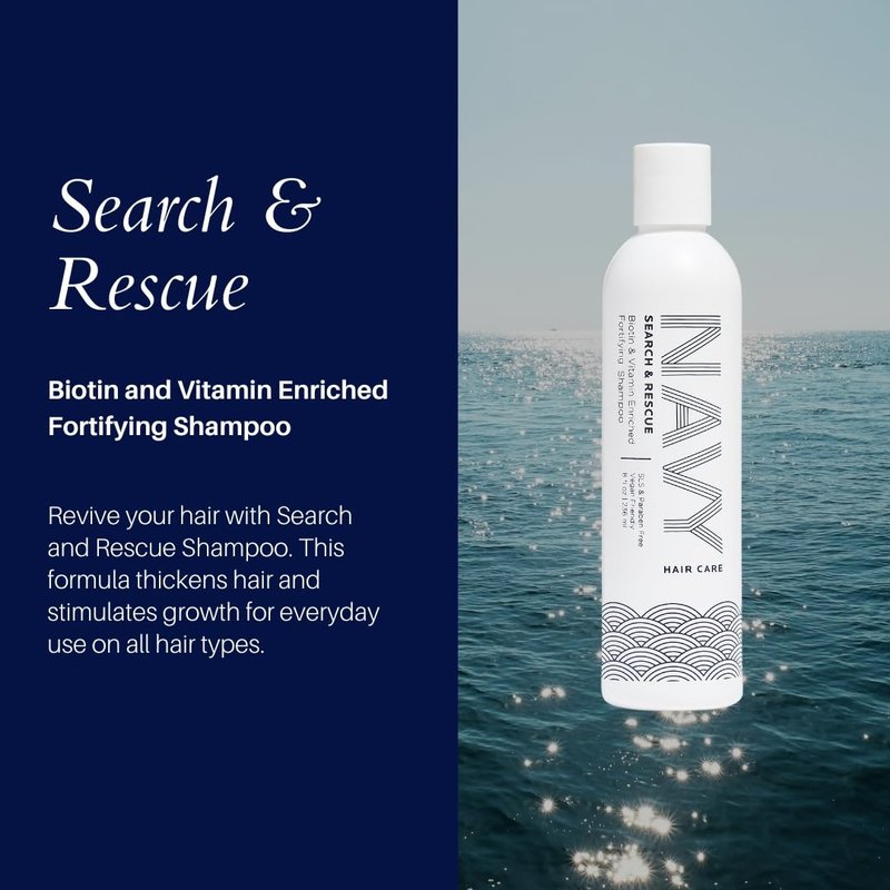 NAVY HAIR CARE Search and Rescue Shampoo | Biotin and Rosemary Oil Enriched for Hair Growth | Paraben Free | 8 oz