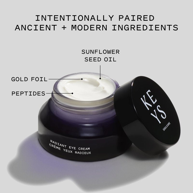 Keys Soulcare Radiant Eye Cream, Hydrates & Smooths Skin, Helps Visibly Improve Fine Lines & Wrinkles with Peptides, Vegan, Cruelty-Free, 0.53 Fl Oz