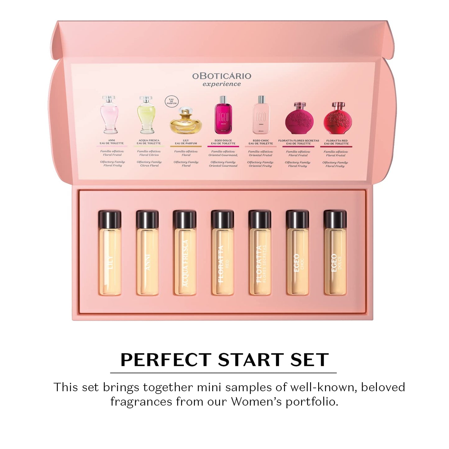 O BOTICARIO Experience, Perfect Starter Sampler Kit for Women, 7x4ml Mini Scents, Eau de Perfumes (1 Set)