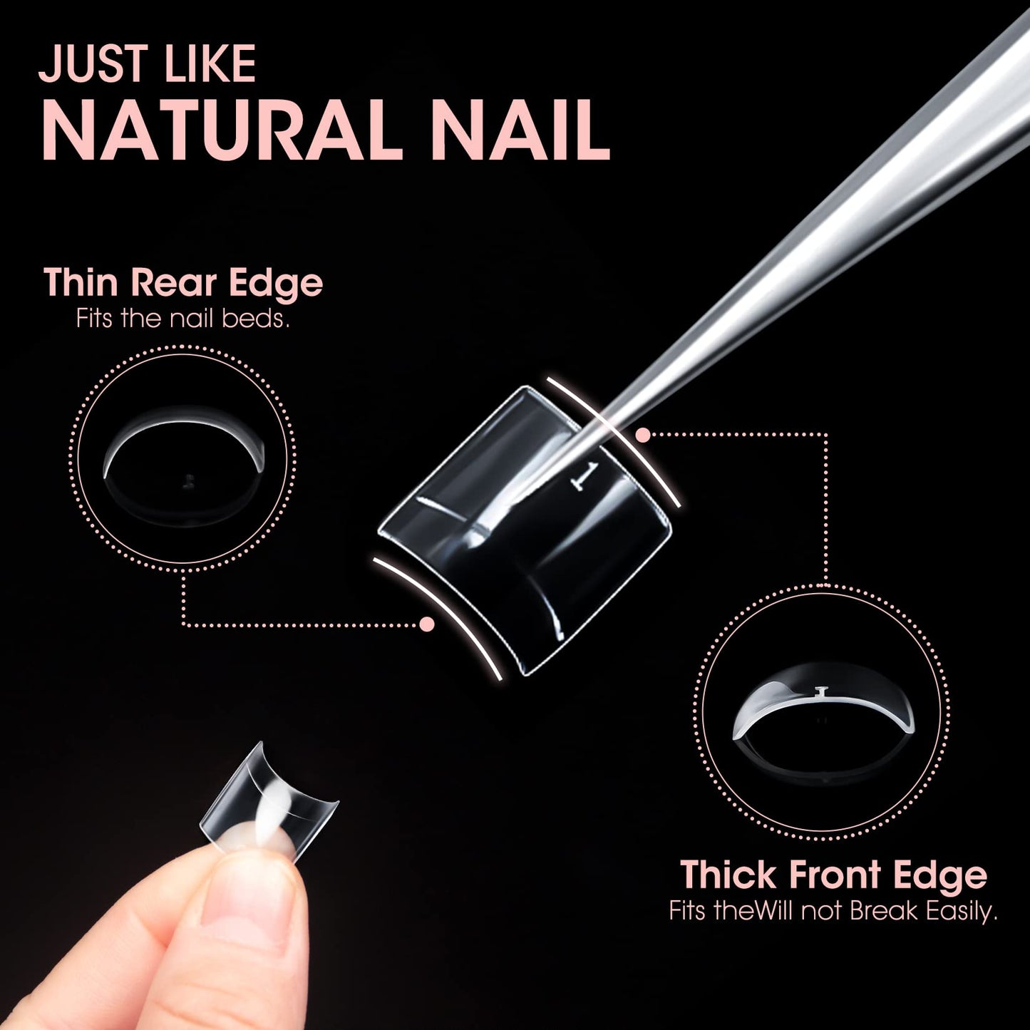Buqikma Short Nail Tips, French Style Square, Clear+Natural 1000PCS