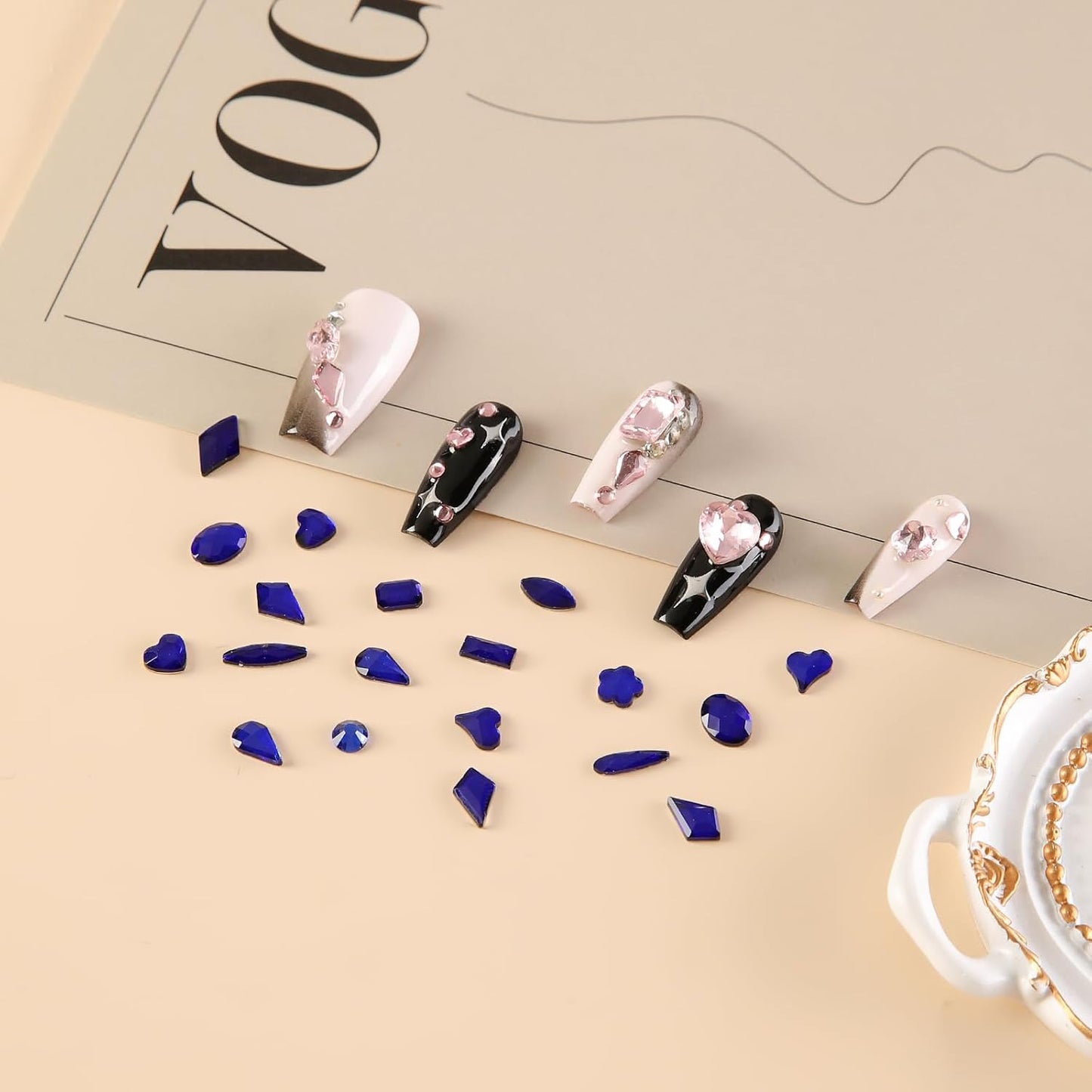 4500 Mixed Flat Rhinestones & 600 Dark Blue Diamond Crystals for Nail Art & DIY Crafts