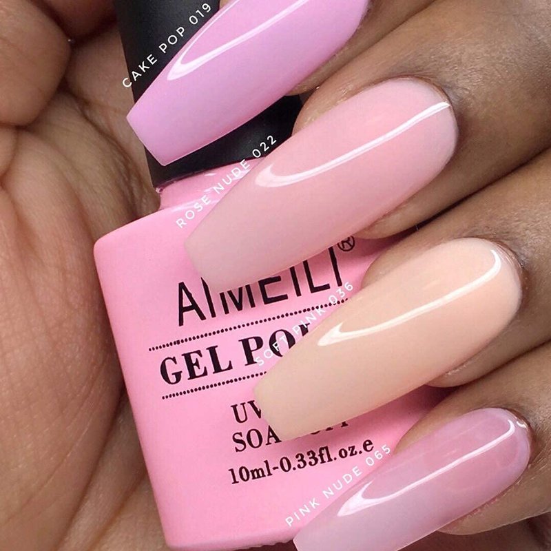 AIMEILI Hema-Free No Wipe Top & Base Coat Set | Natural Sheer Pink Gel Color