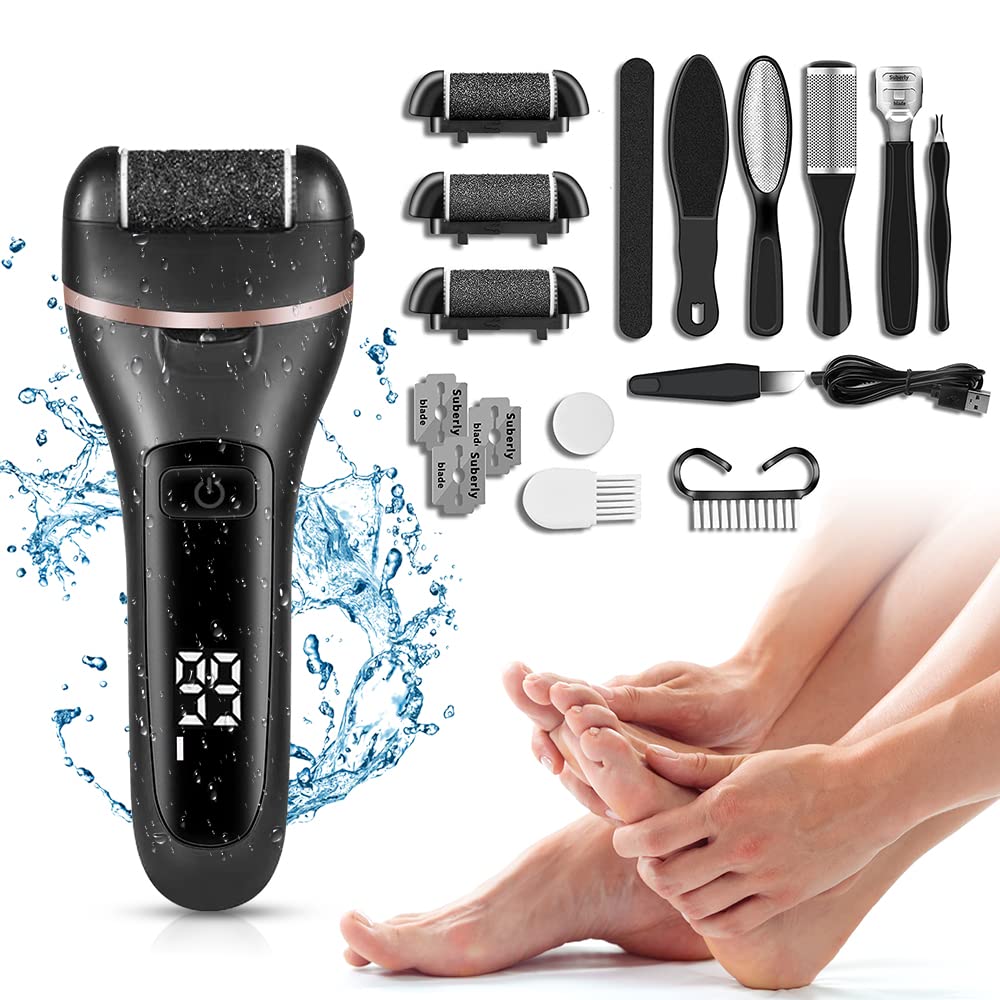 Electric Foot Callus Remover, Foot Polisher for Feet with Rechargeable Waterproof Professional Pedicure Kit, Black, 20 Count (Pack of 10)