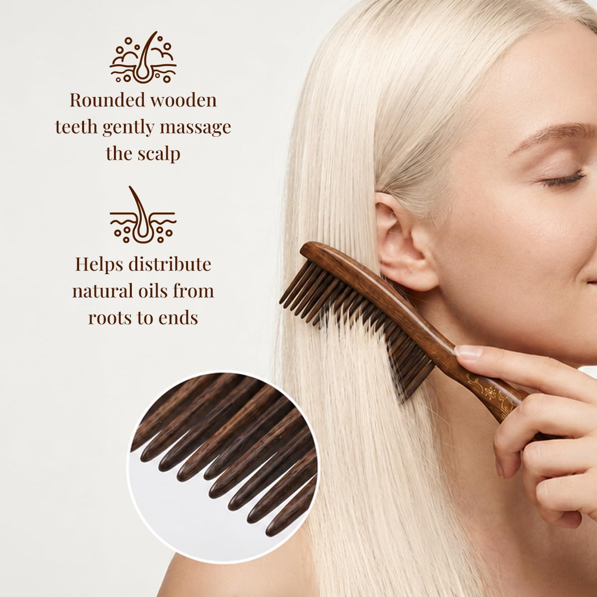 TAN MUJIANG Handmade Wooden Wide Tooth Comb for Curly Hair, Anti Static Detangling Hair Comb, Natural Wood Scalp Massage Comb for Thick, Long & Wavy Hair, 7.07 x 1.78 in