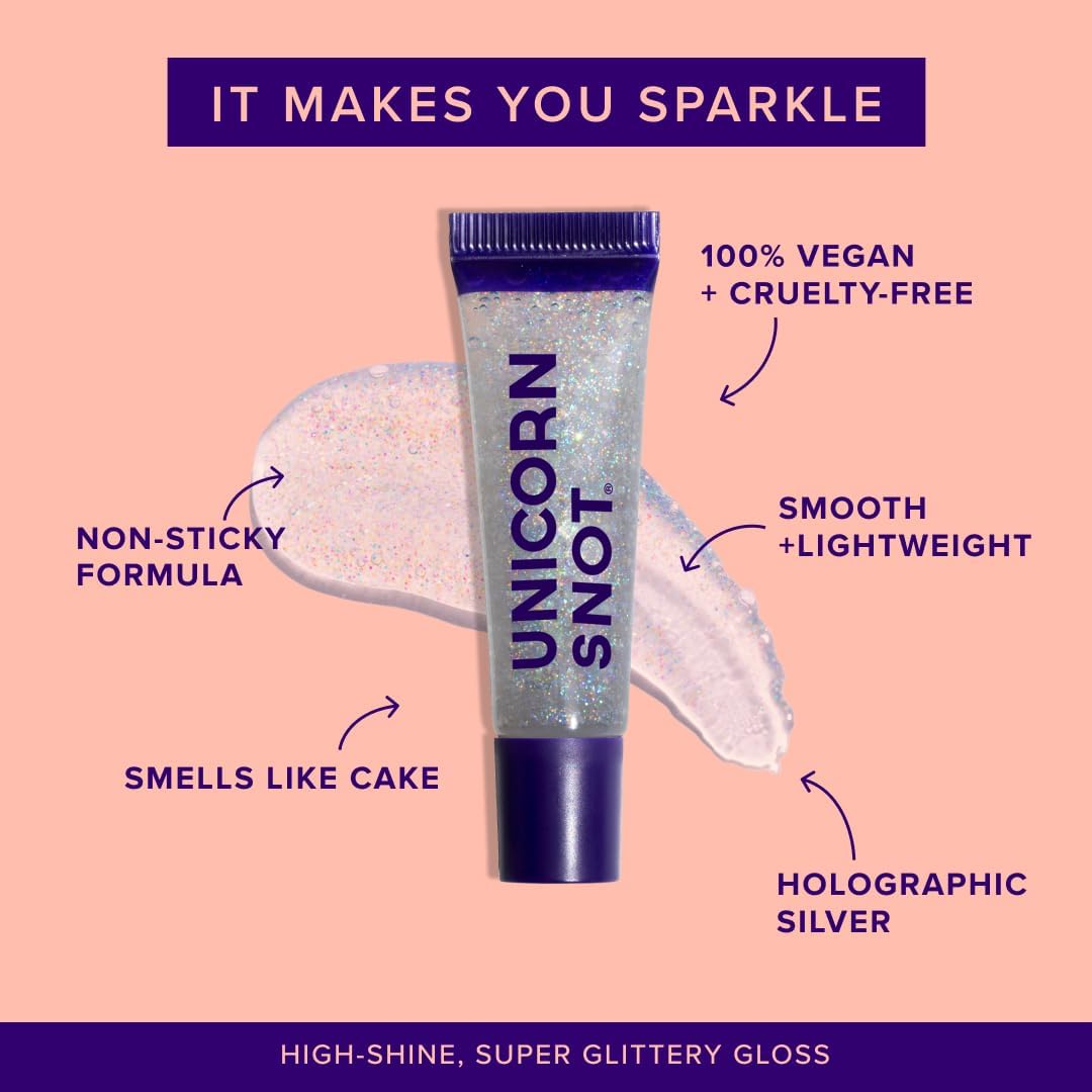 UNICORN SNOT Face & Body Glitter & Glitter Lip Gloss Bundle - Makeup for Festivals, Raves, Anime Cosplay - Safe for Face, Easy Application & Removal (Disco)