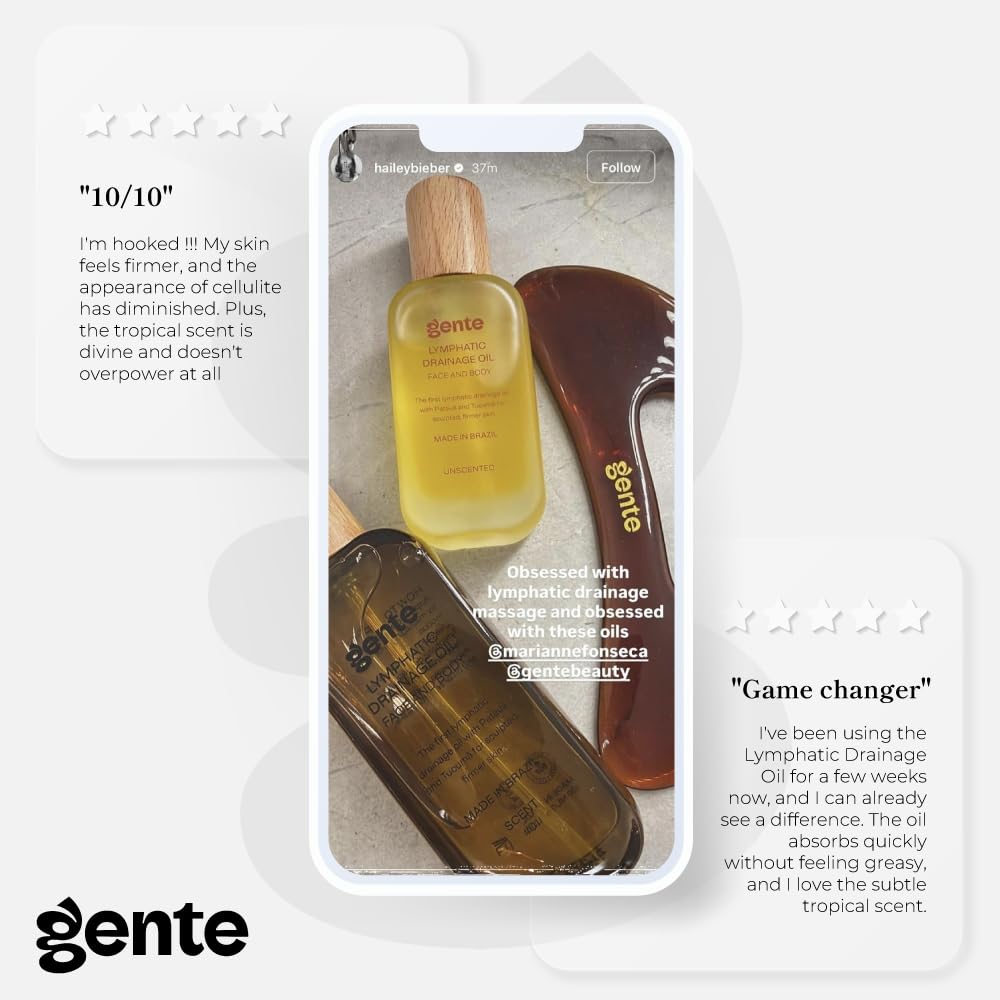 Gente Beauty Lymphatic Drainage Oil for Body & Face, Scented Skin Tightening & Sculpting Oil, Caffeine Body Oil for Circulation & De-Puffing, Bright Citrus & Soft Musk Massage Oil, 100ml