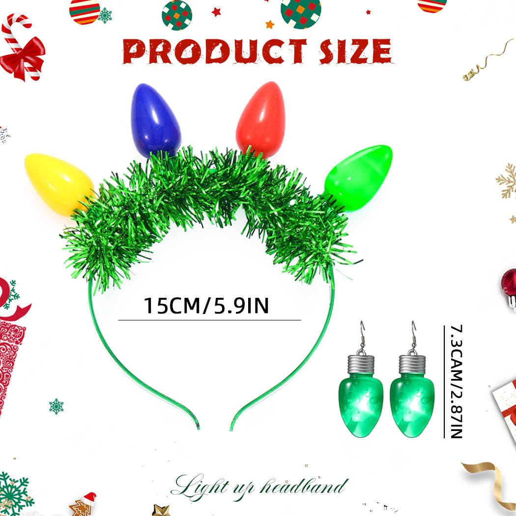Sixexey Light Up Christmas Headbands LED Green Bulbs Headband for Women