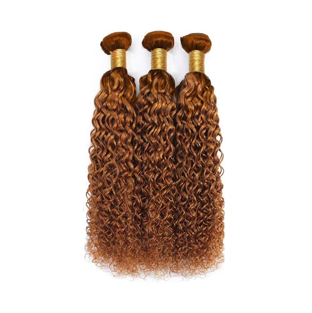Color #30 Light Brown Human Hair Bundles Water Wave 16 18 20 Inch Curly Bundles Human Hair Unprocessed Native Virgin Hair 100/PC 3 Extensions Deep Wet and Wavy Human Hair Extensions for Women