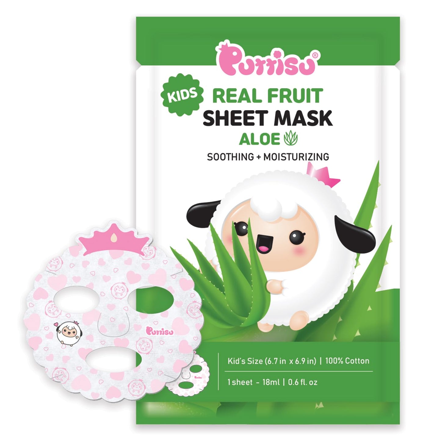Real Fruit Facial Mask Sheet for Kids - 100% Cotton, Moisturizing & Hydrating Aloe | Pack of 7