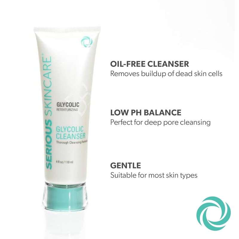 Serious Skincare Glycolic Cleanser - Daily Exfoliating Face Wash with 10% Glycolic Acid | Deep Pore Purifying, 4 Fl. Oz.