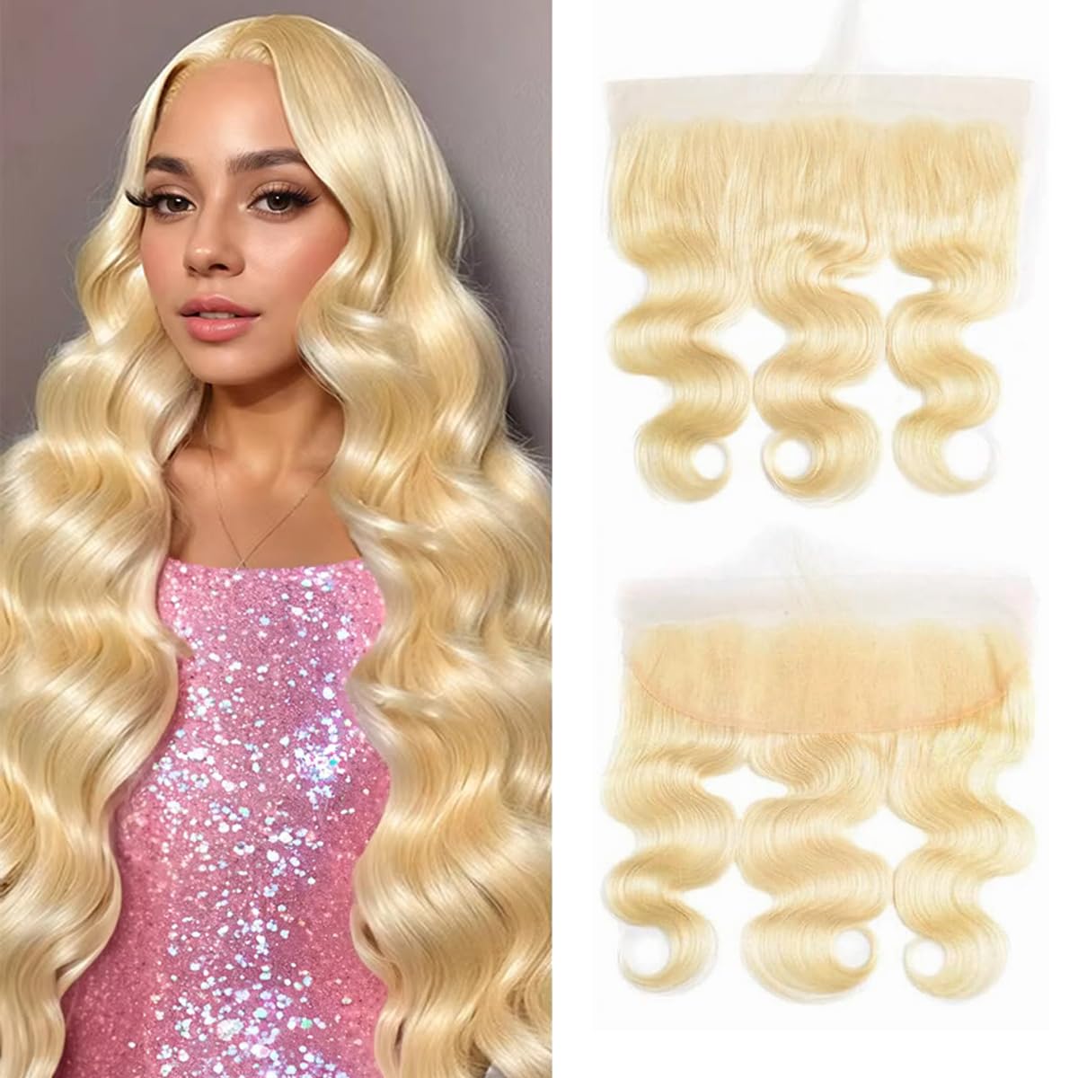 613 Frontal Body Wave 13x4 Transparent HD Lace Closure 100% Brazilian Ear To Ear Blonde Human Hair Frontal Free Part Pre Plucked with Baby Hair Bleached Knots 14 Inch