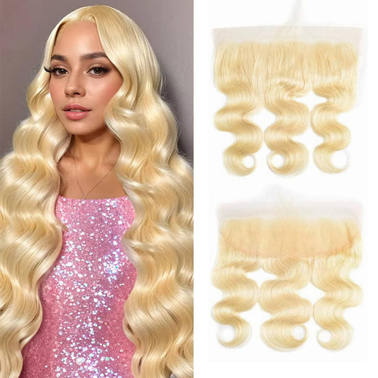 613 Frontal Body Wave 13x4 Transparent HD Lace Closure 100% Brazilian Ear To Ear Blonde Human Hair Frontal Free Part Pre Plucked with Baby Hair Bleached Knots 14 Inch