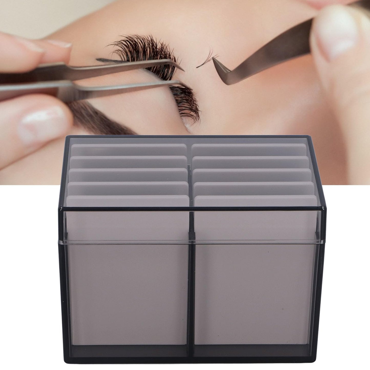 Eyelash Box Eyelash Extension Storage Case Organizers, 10 Layers Acrylic Eyelash Storage Box with Magnetic Bottom, False Eyelashes Glue Pallet Holder Display, Lash Extension Grafting Tool (Tea