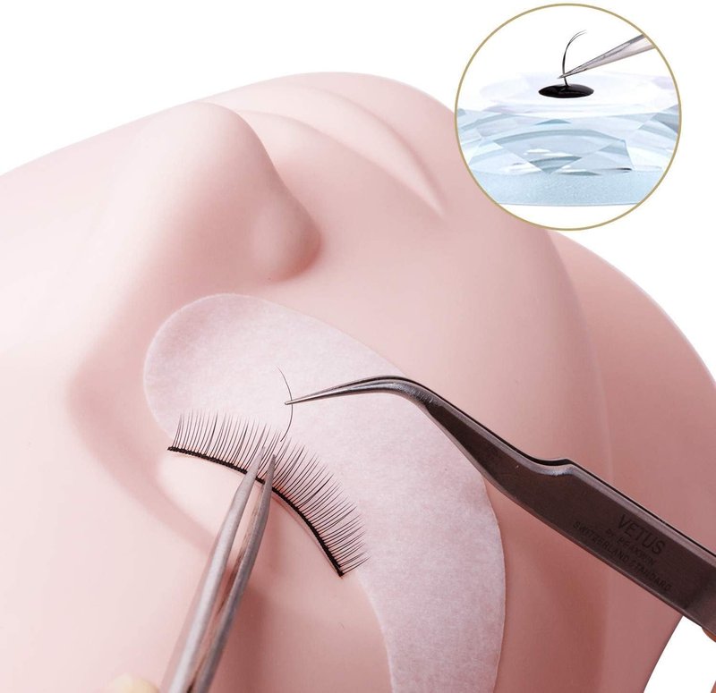 Lash Extension Practice Kit, Eyelash Extension Training Kit for Beginners, Professional Eyelash Mannequin Head Set with Lash Fan, Lash Shampoo, Lash Adhesive, Glue Rings and Lash Mirror (Black)