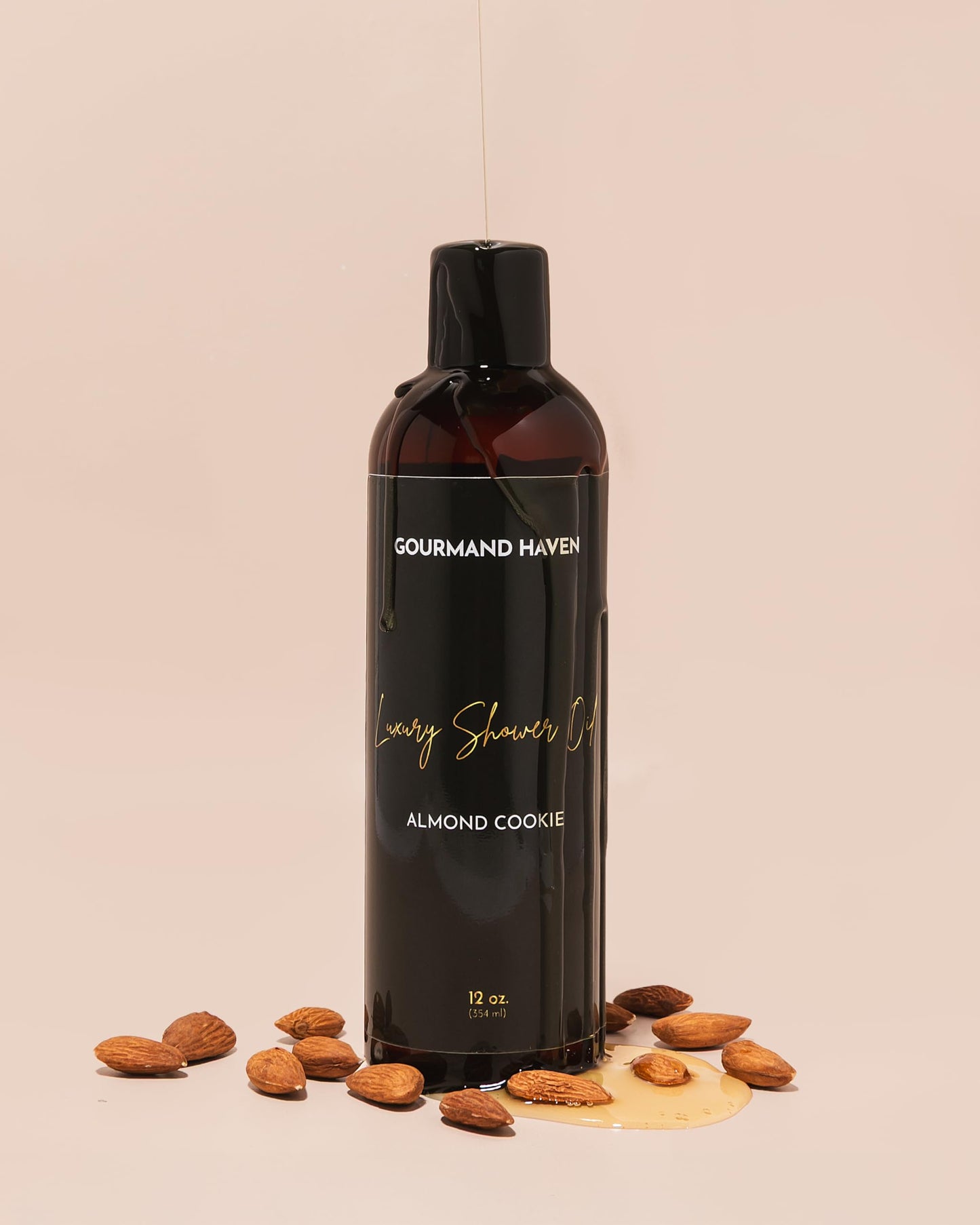 Gourmand Haven Shower Oil - Moisturizing Body Wash, Almond Cookie Scent - Hydrating Bath Gel for Women and Men - With Coconut, Jojoba and Argan - 12 Fl Oz