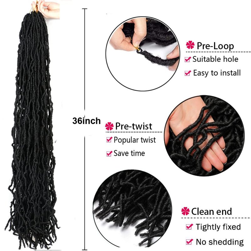 Soft New Faux Locs Colorful Long Goddess Hair Natural Pre Looped Crochet Braid Curly Wave Braiding Hair… (36Inch #1B 7Packs))