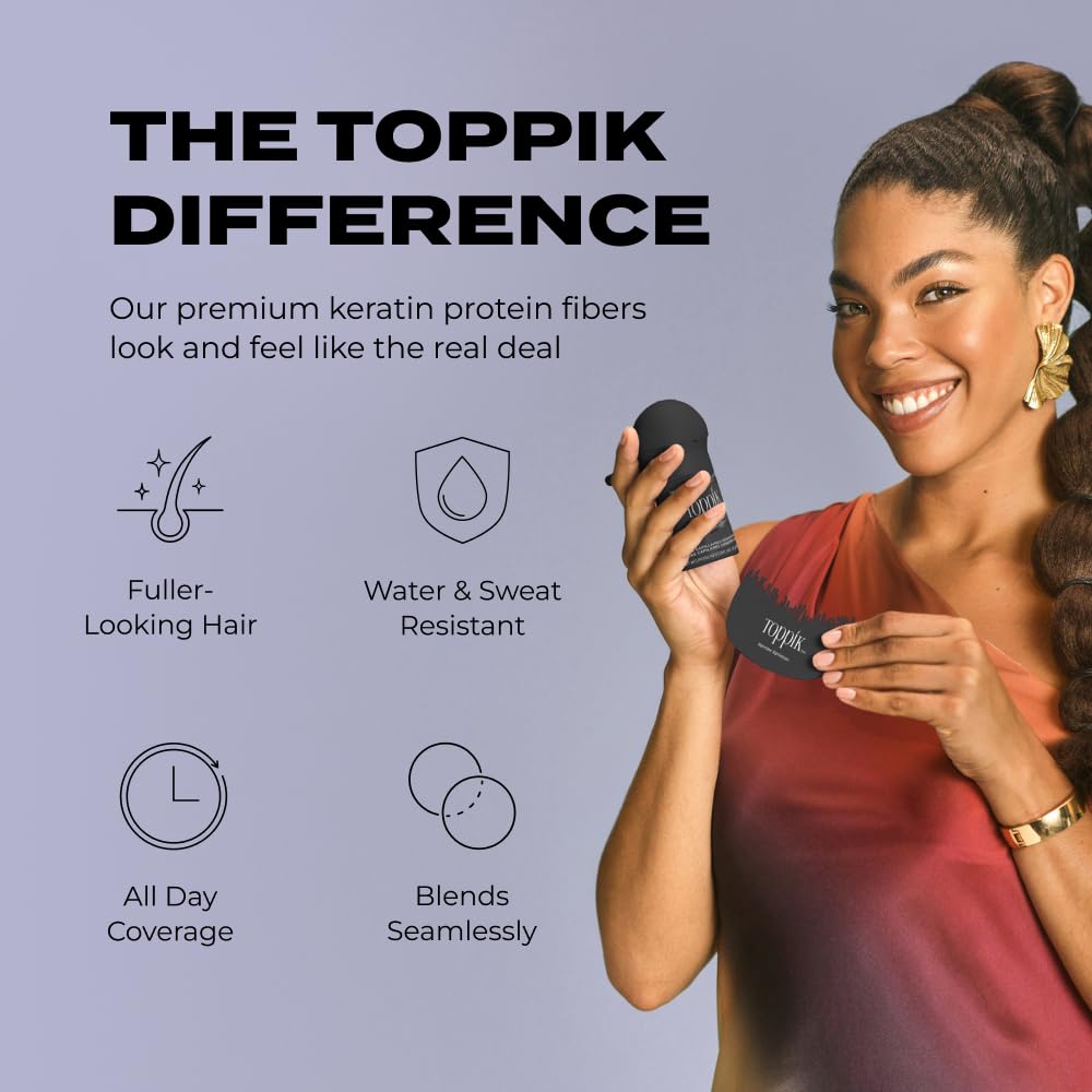 Toppik Hair Building Fibers, Gray, 0.11 oz Fill In Fine or Thinning Hair, Instantly Thicker, Fuller Looking, 9 Shades for Men & Women, Keratin Protein Formula