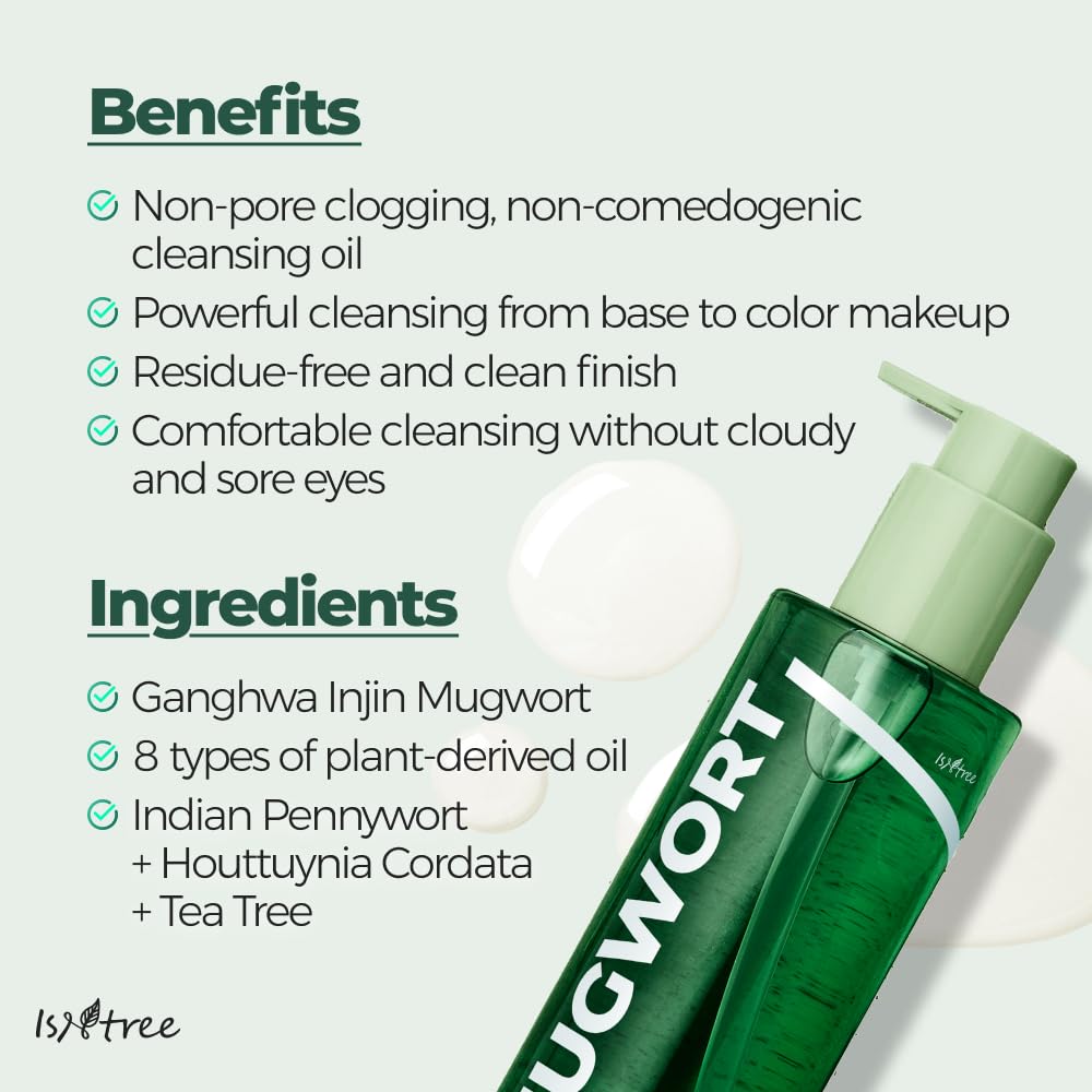 IsNtree Mugwort Calming Deep Cleansing Oil 200ml, 6.76 fl.oz | Korean Oil Cleanser for Sensitive & Oily Skin | Lightweight & Non-Greasy | Soothing & Deep Cleansing | Vegan & Cruelty-Free Skincare