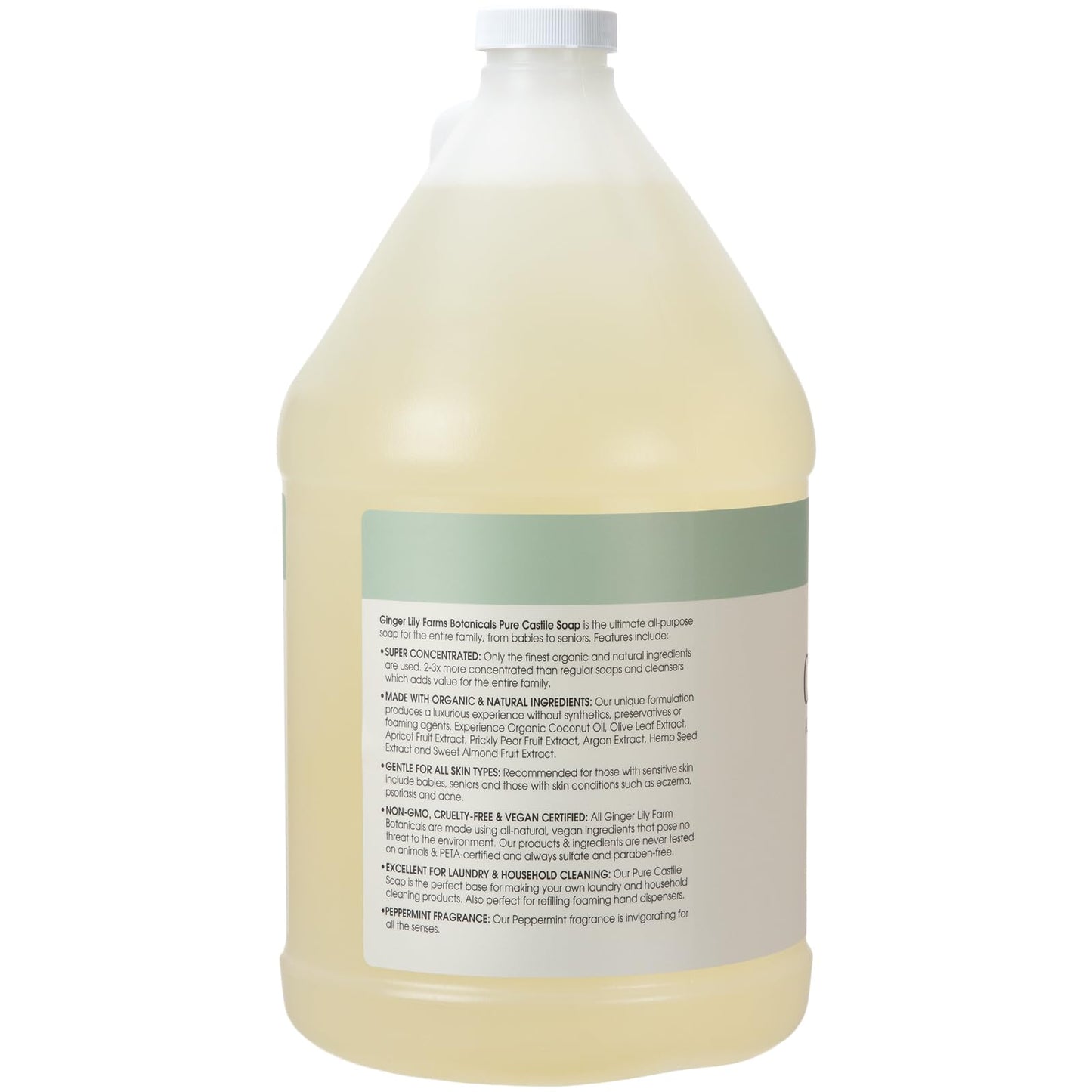 Ginger Lily Farms 1 gal Pure Castile Liquid Soap Refill, Peppermint Scent