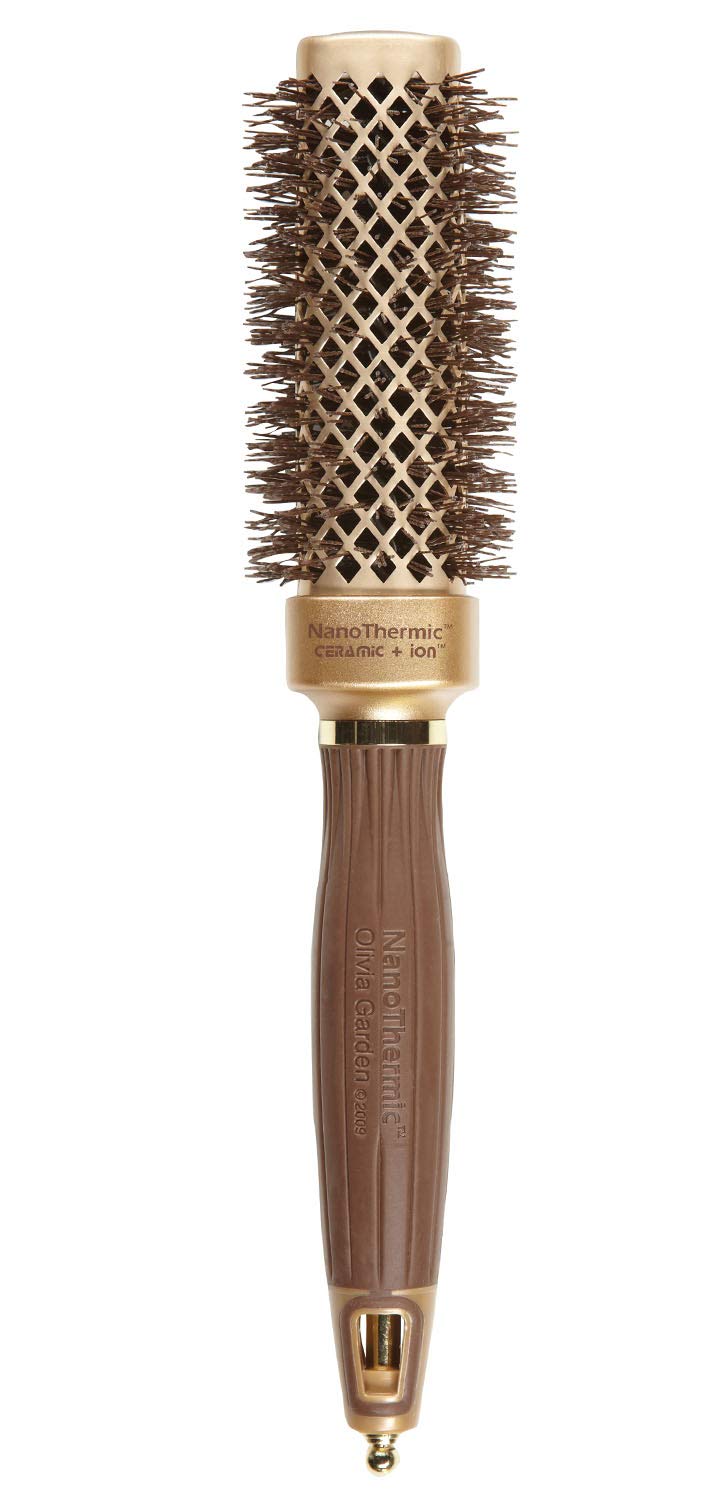 Olivia Garden NanoThermic Ceramic + Ion Square Shaper Thermal Hair Brush - Not Electrical - Professional Blowout Brush for Normal to Thick Hair - 1.125"-Diameter Barrel - NT-S30