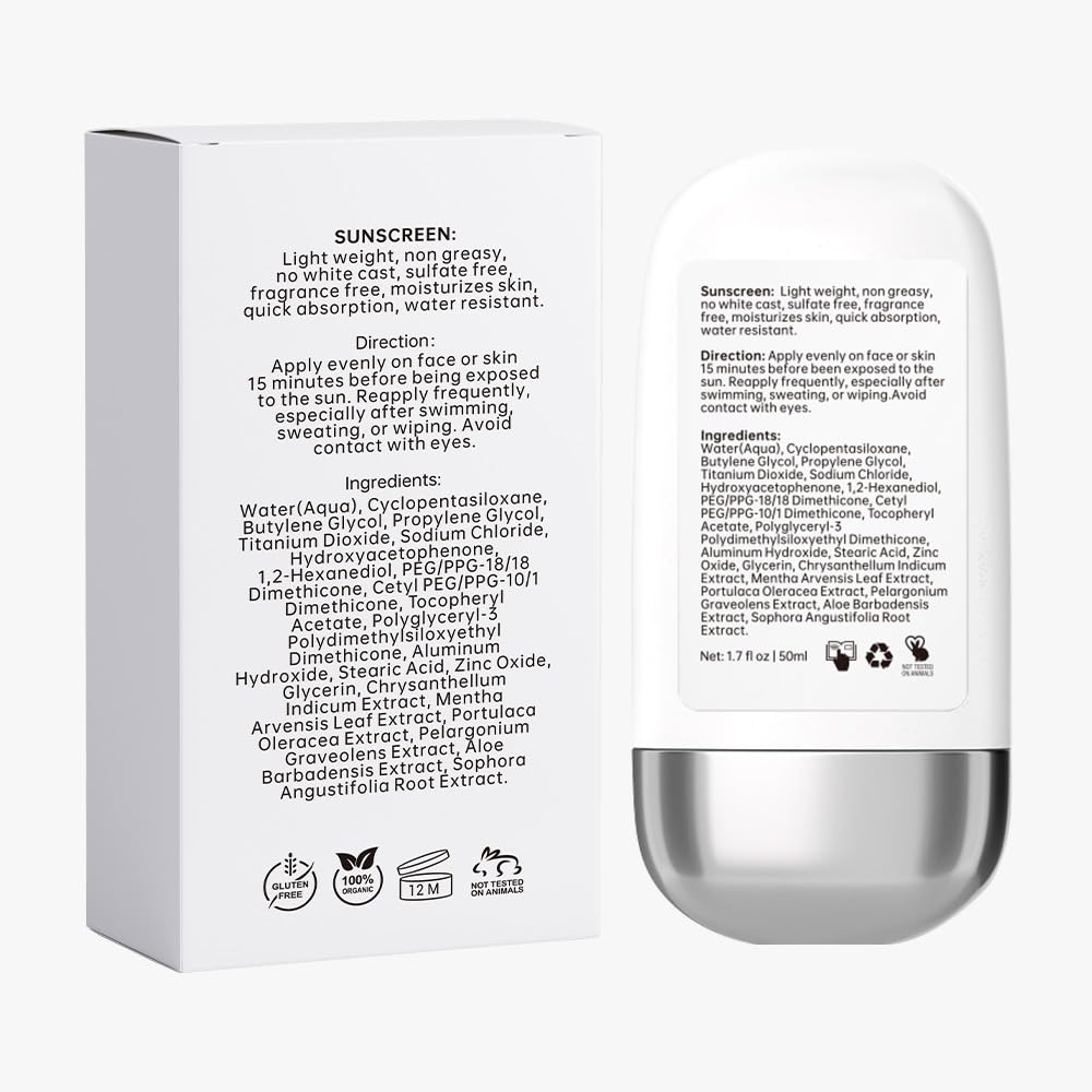 Geo Facial - Water Resistant Sunscreen, SPF 50+ Broad Spectrum, Sensitive Skin, Lightweight Non-Greasy, No white cast Formula, 1.7 fl oz