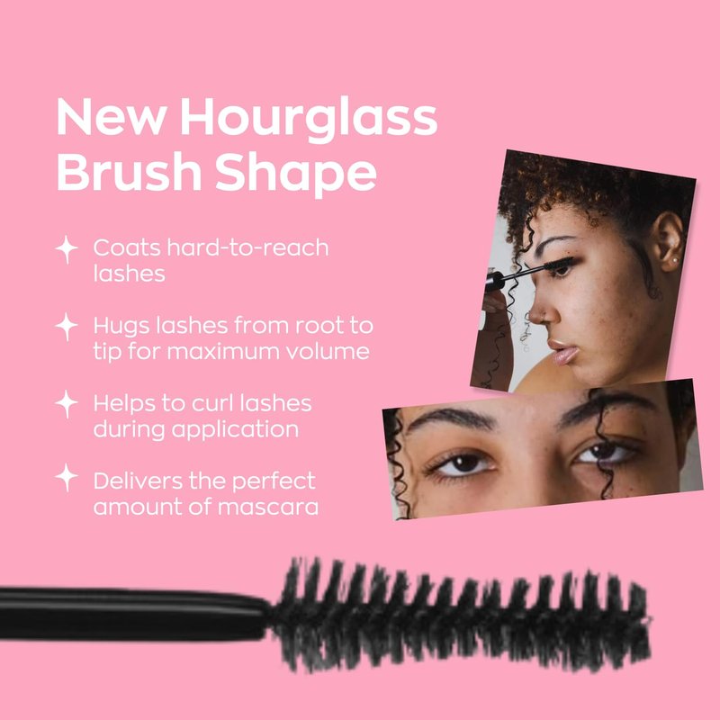 Elizabeth Mott Black Volumizing Mascara – Smudge-Proof, Lengthening Fiber Formula, Hourglass Wand – Clump-Free, Water-Resistant & Cruelty-Free – Safe for Lash Extensions, Long-Lasting, Full-Size 8ml