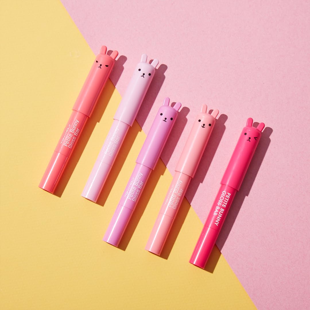 TONYMOLY Petit Bunny Lip Gloss 3 Pack - Hydrating Korean Sheer Tinted Gloss with Vitamin E for Soft High Shine, Cute Moisturizing Lip Tint Crayon