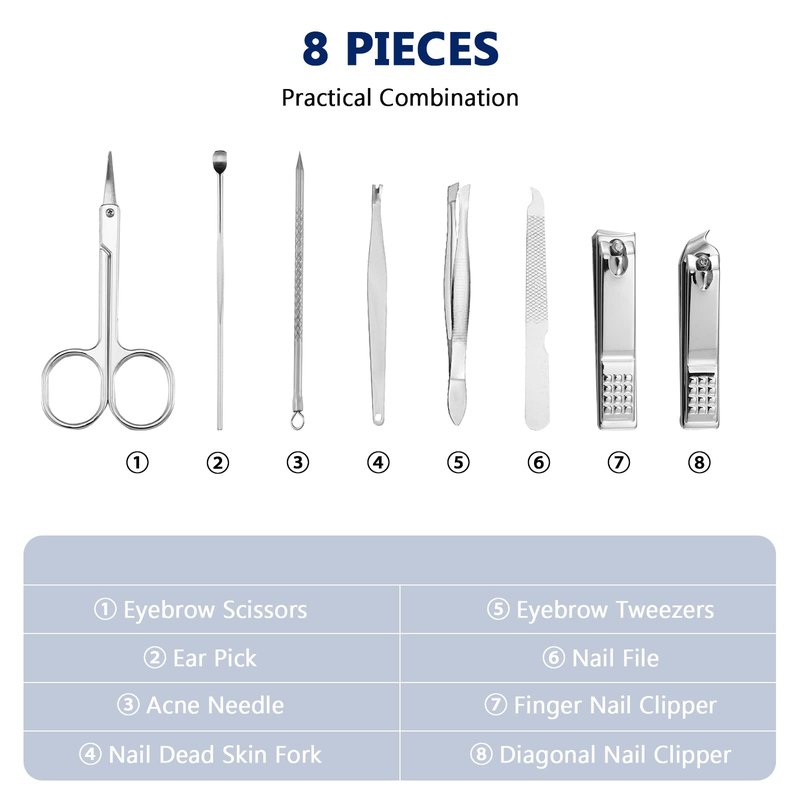 Geosar 12 Sets Manicure Set Nail Clippers Pedicure Kit 8 in 1 Grooming Stainless Steel Kits Nail Care Tools with Travel Case for Employee Coworker Teachers Nurse Gifts(Black)