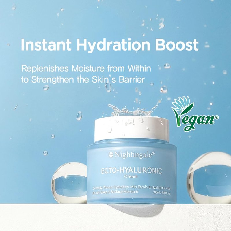 Nightingale Ecto-Hyaluronic Cream with 8 layer Hyaluronic Acid, Ectoin, Daily Face Moisturizer For Dry Skin, Fragrance Free, Hypoallergenic, Allergen Free, Cruelty Free, Vegan, Korean Skin Care