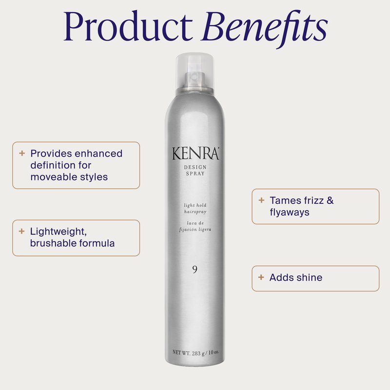 Kenra Professional Design Spray 9 | Light Hold Hairspray | Tames Frizz & Flyaways | Lightweight, Brushable Formula | All Hair Types | 10 oz (2-Pack)