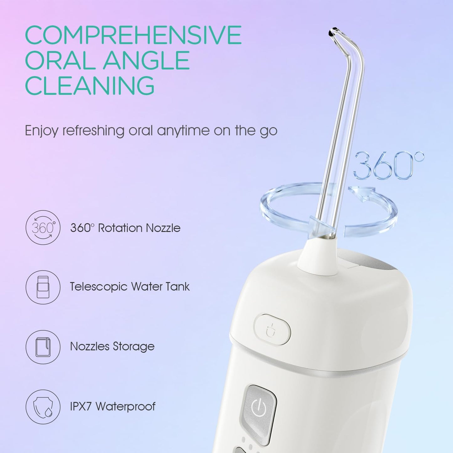 VOYOR-HEALTH Travel Water Flosser Portable, Mini Cordless Oral Irrigator with Telescopic Water Tank, IPX7 Waterproof Water Flosser for Teeth Cleaning Braces & Dental Care WF510 (Silver)