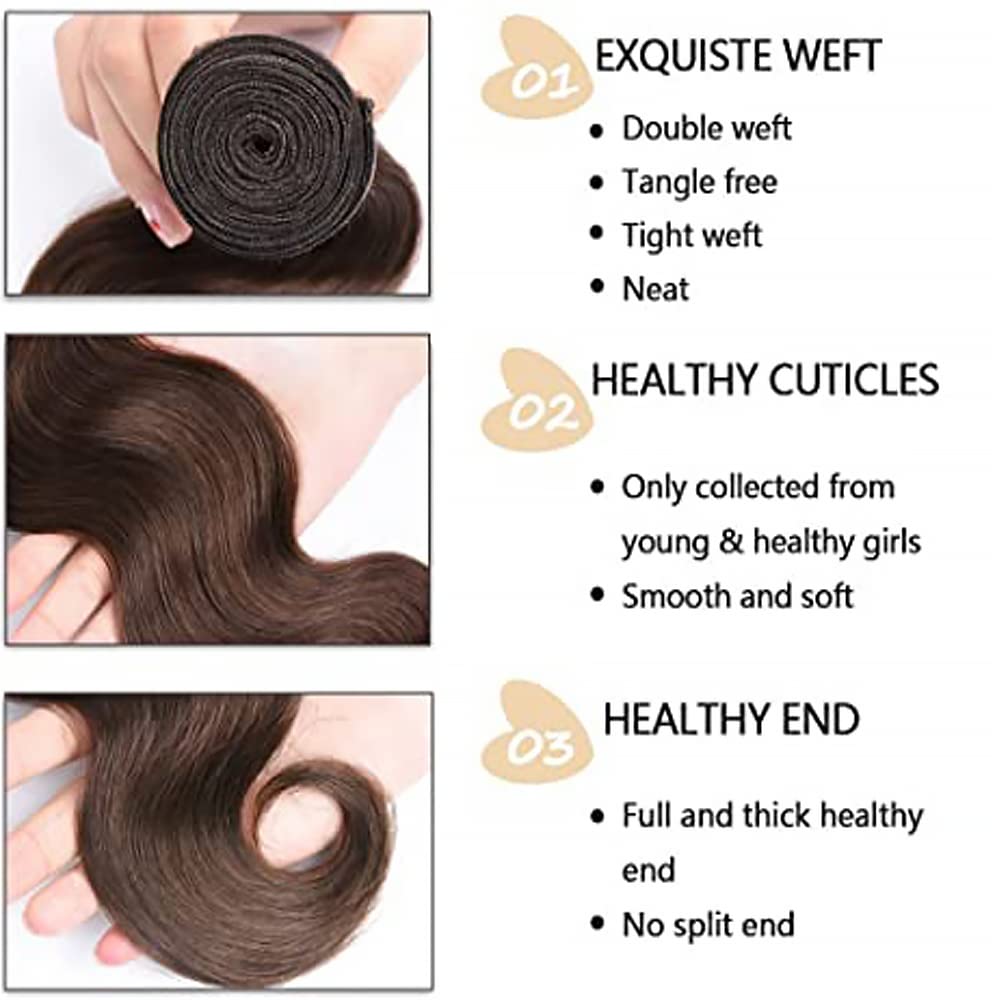 Body Wave Human Hair Bundles - Chocolate Brown Color #4 | 3 Bundles, 10 Inch Length