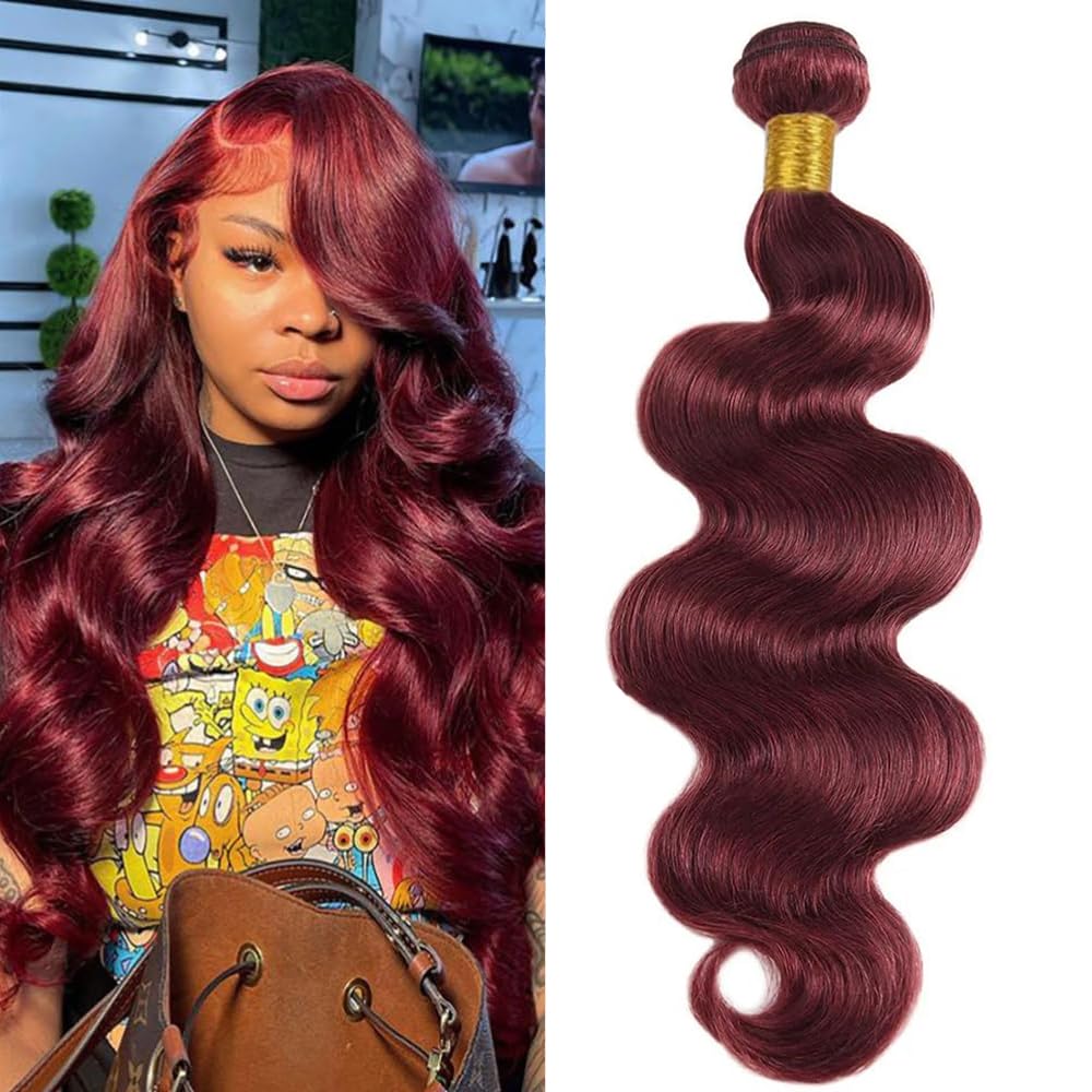 ZGGTL Burgundy Bundles Human Hair 12A 100% Brazilian Raw Human Hair Bundles Quick Weave Double Weft Natural Black for Women Hair Extensions(22Inch)