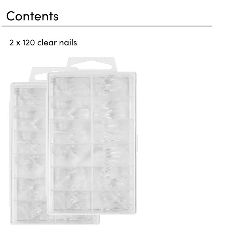 Dashing Diva GelXtend Nail Tips, 2 Pack - Clear, Medium Length, Round - Acrylic Nails with LED Glue - Lasts Up to 14 Days - False Nails - No-Soak, Easy Removal