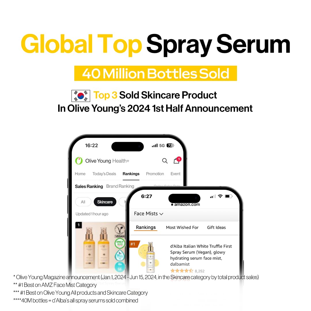 d'alba Piedmont Italian White Truffle First Spray Serum & Waterfull Essence Sunscreen, Vegan Skincare, Light-weight Korean Skin Care