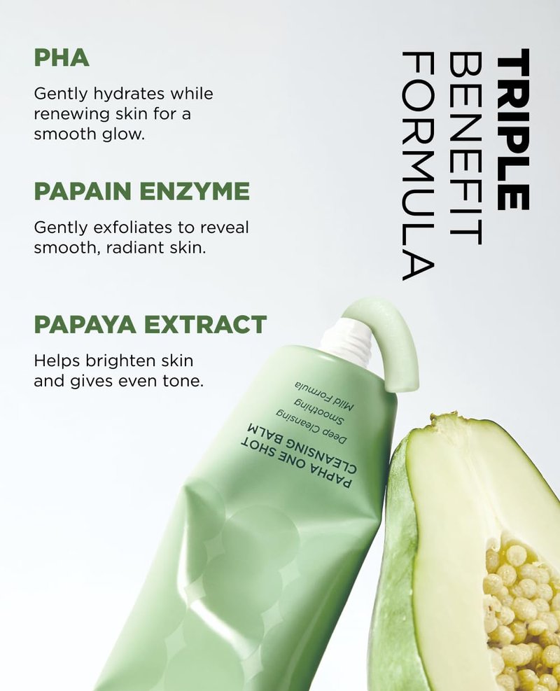 EITHER& PAPHA One Shot Cleansing Balm, Korean 2-in-1 Melting Makeup Remover & Gentle Oil-to-Milk Cleanser with Papaya Enzyme & PHA, Hydrating & Smoothing (2.70 fl. oz.)