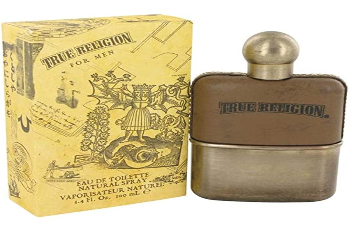 True Religion by for Men. Eau De Toilette Spray - 100 ml / 3.4 Fl Oz - woody fougere - mandarin, ozone, aqua, cardamom, violet leaf, spice, lavender, oakmoss, coumarin, cedarwood