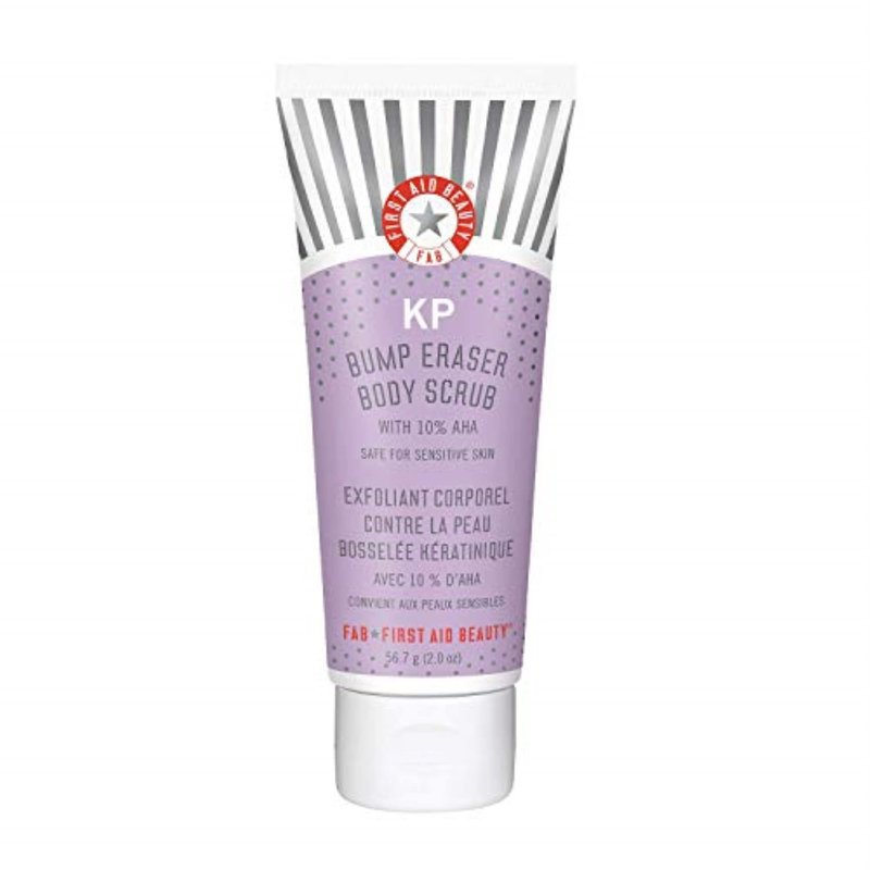 First Aid Beauty - KP Bump Eraser Body Scrub with 10% AHA, Keratosis Pilaris Skin Exfoliater with Glycolic and Lactic acids, Helps Reduce Chicken Skin Bumps, Safe for Sensitive Skin, 8 oz + Bonus, 2ct