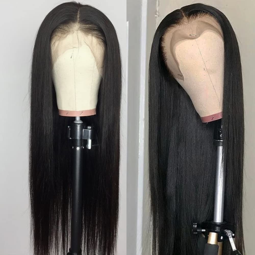 QD-Tizer Lace Front Wigs Black Color Long Straight Hair Synthetic Lace Front Wigs for Women Natural Hairline Middle Part Heat Resistant Glueless Lace Wigs 24 inch