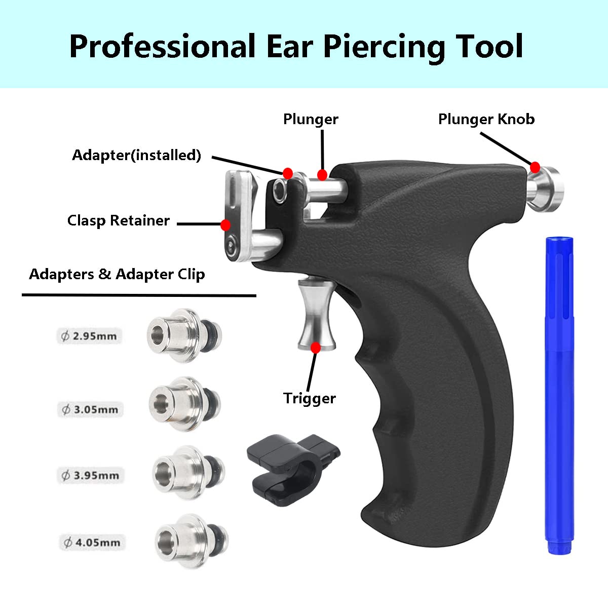 kamija Professional Ear Piercing Gun Kit with 6 Pairs S925 Sterling Silver Earrings (18K Yellow Gold Plated)+10 Pairs 316L Surgical Stainless Steel Gun Stud Earrings