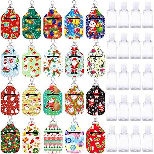 Duufin 40 Pieces Hand Sanitizer Keychain Holders Set with 20 Pieces Hand Sanitizer Holder and 20 Pieces Empty Travel Bottles