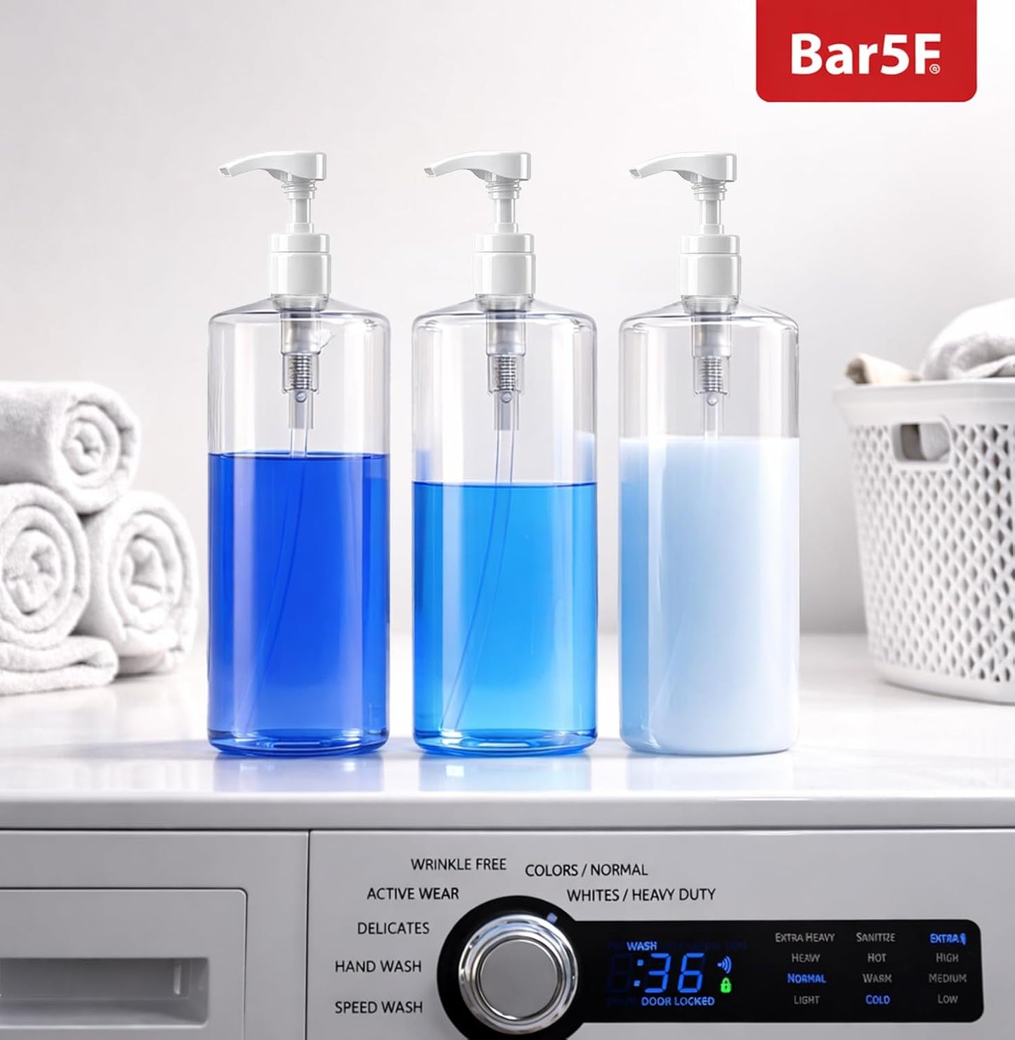 Bar5F Pump Bottle - 32-Ounce BPA-Free Clear Containers for Shampoo, Conditioner & Lotion | 2-Pack