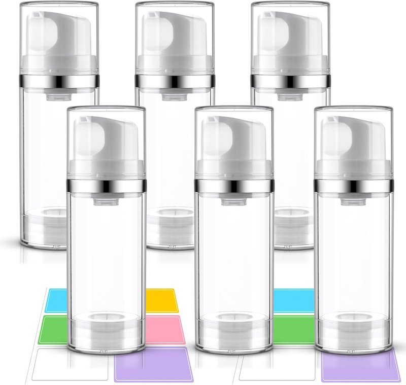 Airless Pump Bottles - 3.4oz/100ml Dispenser Jars for Moisturizers, Lotions & Creams | 6 Pack, Clear