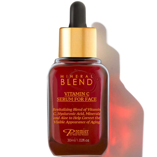 Vitamin C Facial Serum with Hyaluronic Acid & Rose Hips Oil – Cosmetic Face Serum, Mineral Blend by Premier Dead Sea, 1.02 fl oz