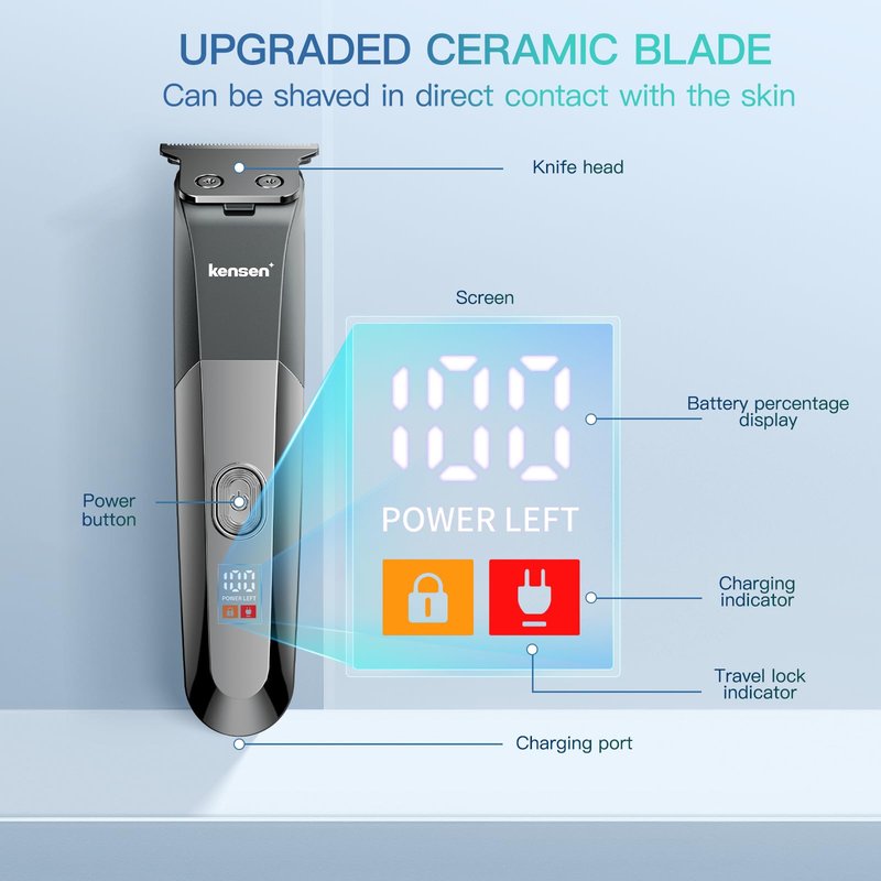 KENSEN Adjustable Beard Trimmer for Men - Professional Electric Trimmer with Ceramic Blades, Mustache Trimmer for Men 1-5mm Length Settings IPX6 Waterproof 90 Min Runtime Gifts for Men