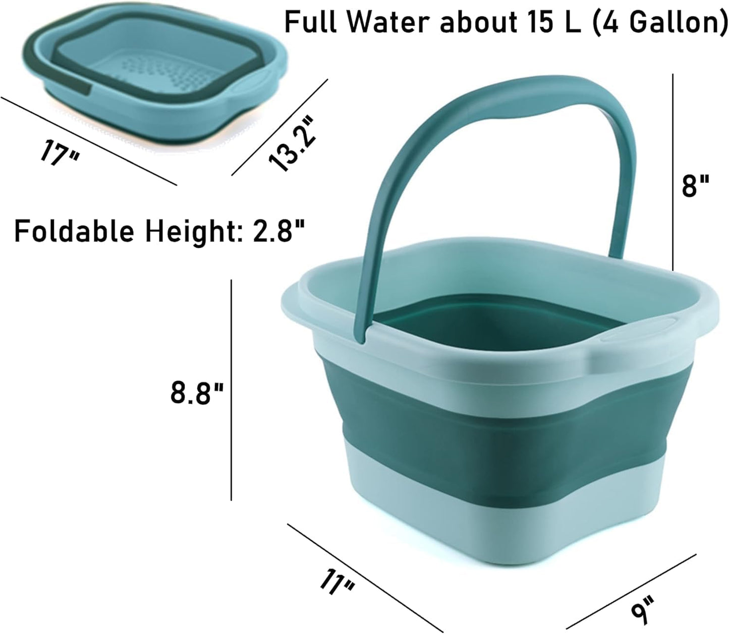FutureFlex Collapsible Foot Bath - 15L Foldable Soak Tub for Pedicure & Pain Relief | Green