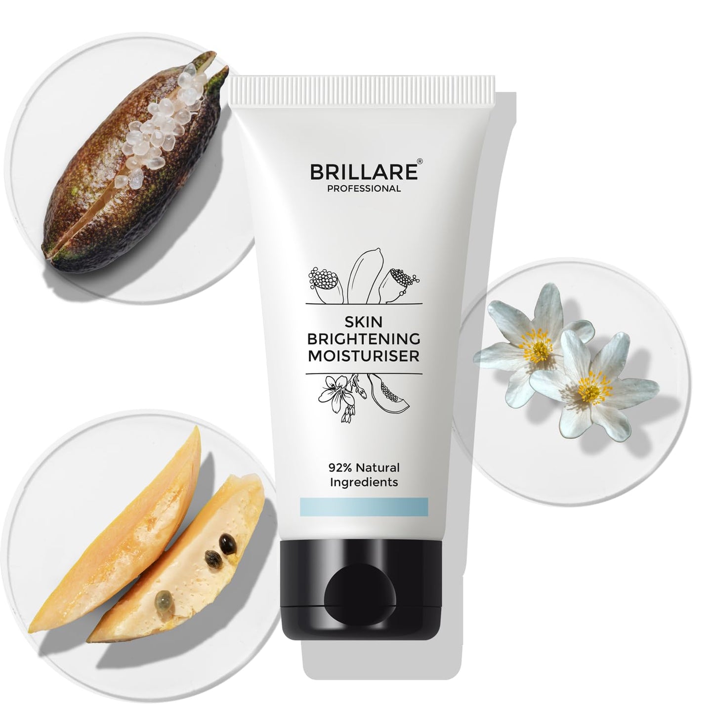 BRILLARE Professional Natural Moisturiser with Lime Caviar and Papaya, Supports Even Skin Tone and Healthy Radiance, 50ml